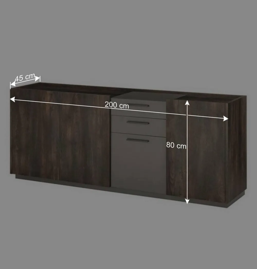 Wohnen Sideboards<Großes Sideboard in Eiche Dunkel und Anthrazit - Mundo