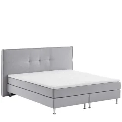 Wohnen Betten<H3 Boxspringbett in Hellgrau Stoff & Chrom - Tuwedia