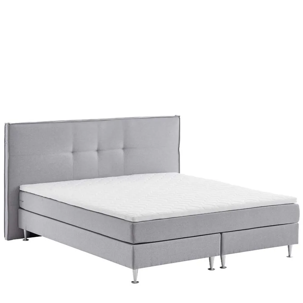 Wohnen Betten<H3 Boxspringbett in Hellgrau Stoff & Chrom - Tuwedia