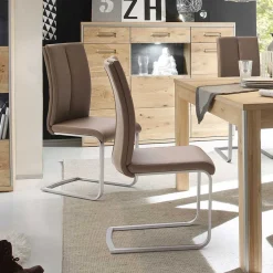 Wohnen Sessel|Stühle<Hellbrauner Freischwinger Stuhl Carihm mit Kunstleder (4er Set)