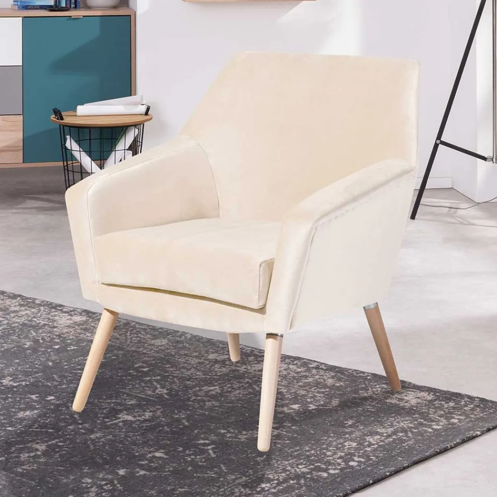Wohnen Sessel<Heller Sessel in Creme Samtvelours - Agnesco