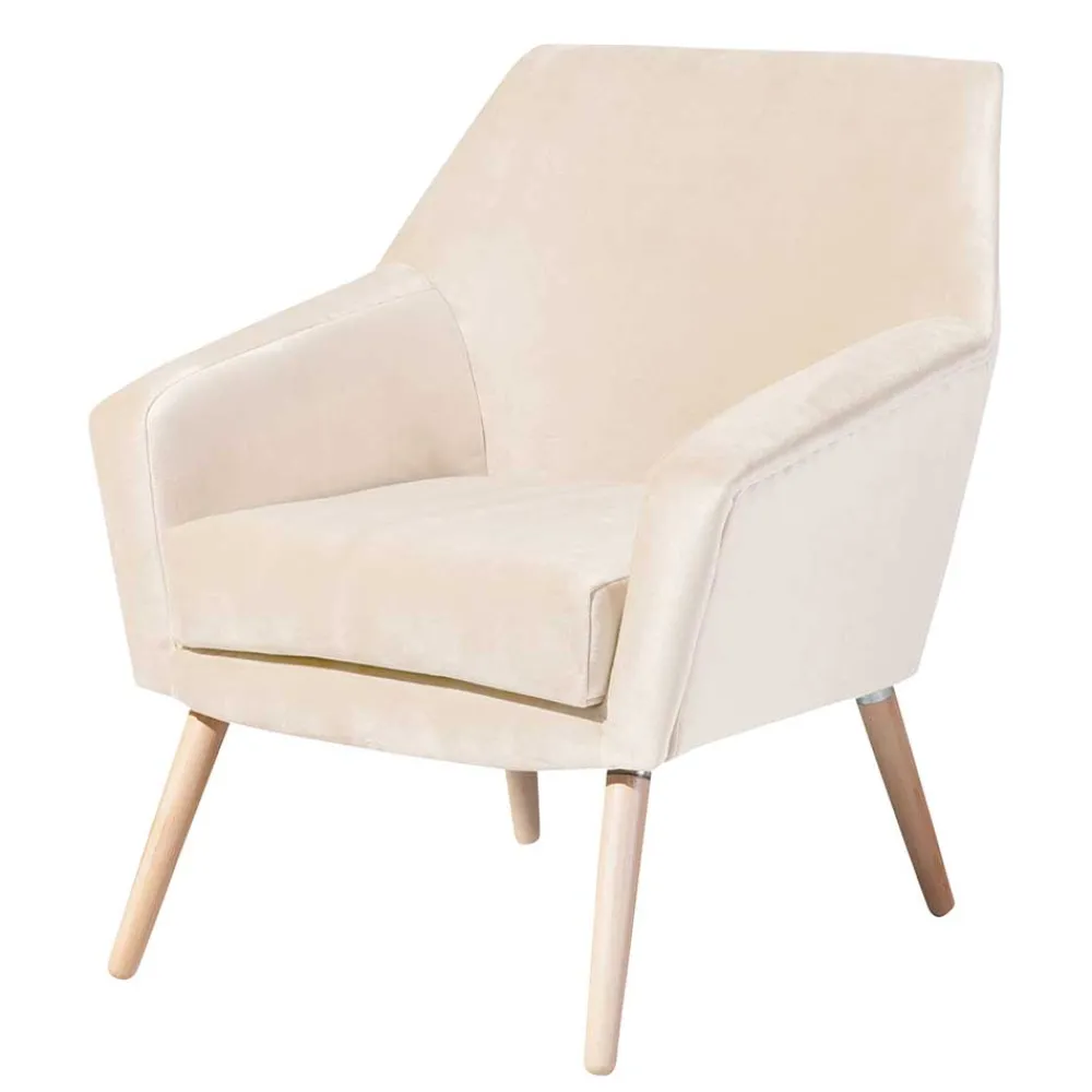 Wohnen Sessel<Heller Sessel in Creme Samtvelours - Agnesco