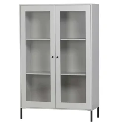 Wohnen Highboards|Vitrinen<Hellgraue Vitrine aus Kiefer - 2-türig - Luvega