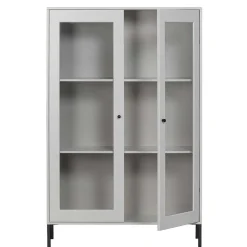 Wohnen Highboards|Vitrinen<Hellgraue Vitrine aus Kiefer - 2-türig - Luvega