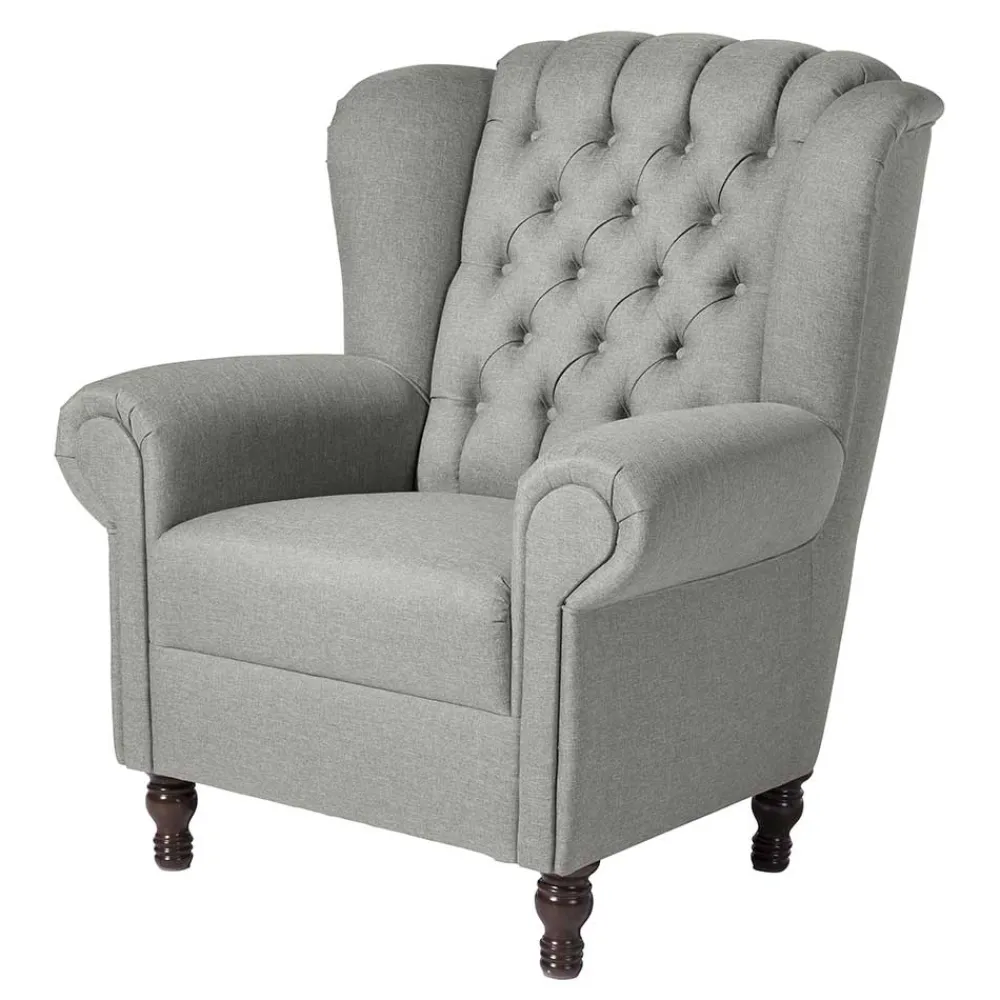 Wohnen Sessel<Hellgrauer Chesterfield-Sessel mit Ohren - Barreff
