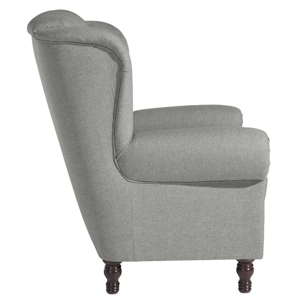 Wohnen Sessel<Hellgrauer Chesterfield-Sessel mit Ohren - Barreff