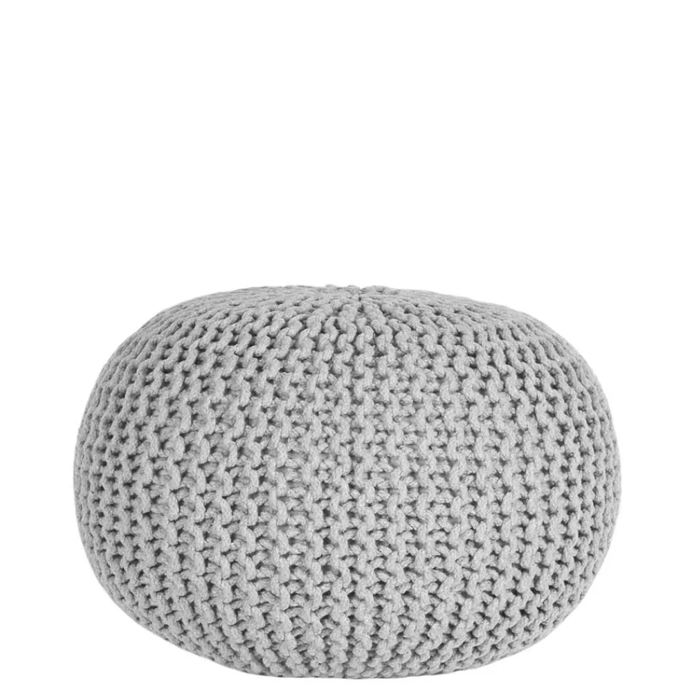Wohnen Hocker<Hellgrauer Hocker mit Strickstoff Bezug - Udjaca