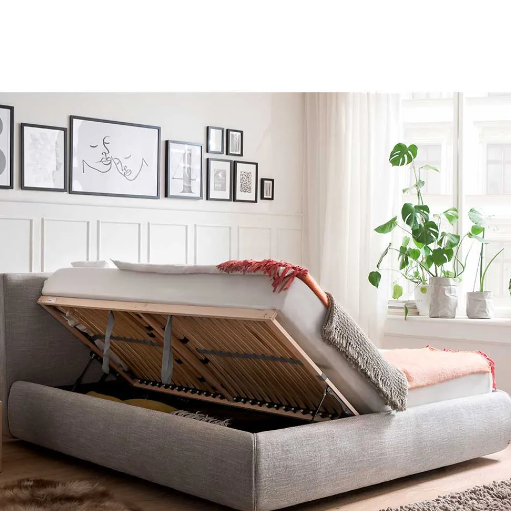 Wohnen Betten<Hellgraues 180x200 Bett inklusive Matratzen - Atlona