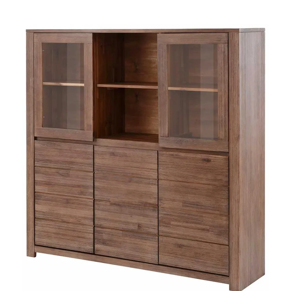 Wohnen Highboards|Vitrinen<Highboard aus Akazie Massivholz und Glas - Ruffes
