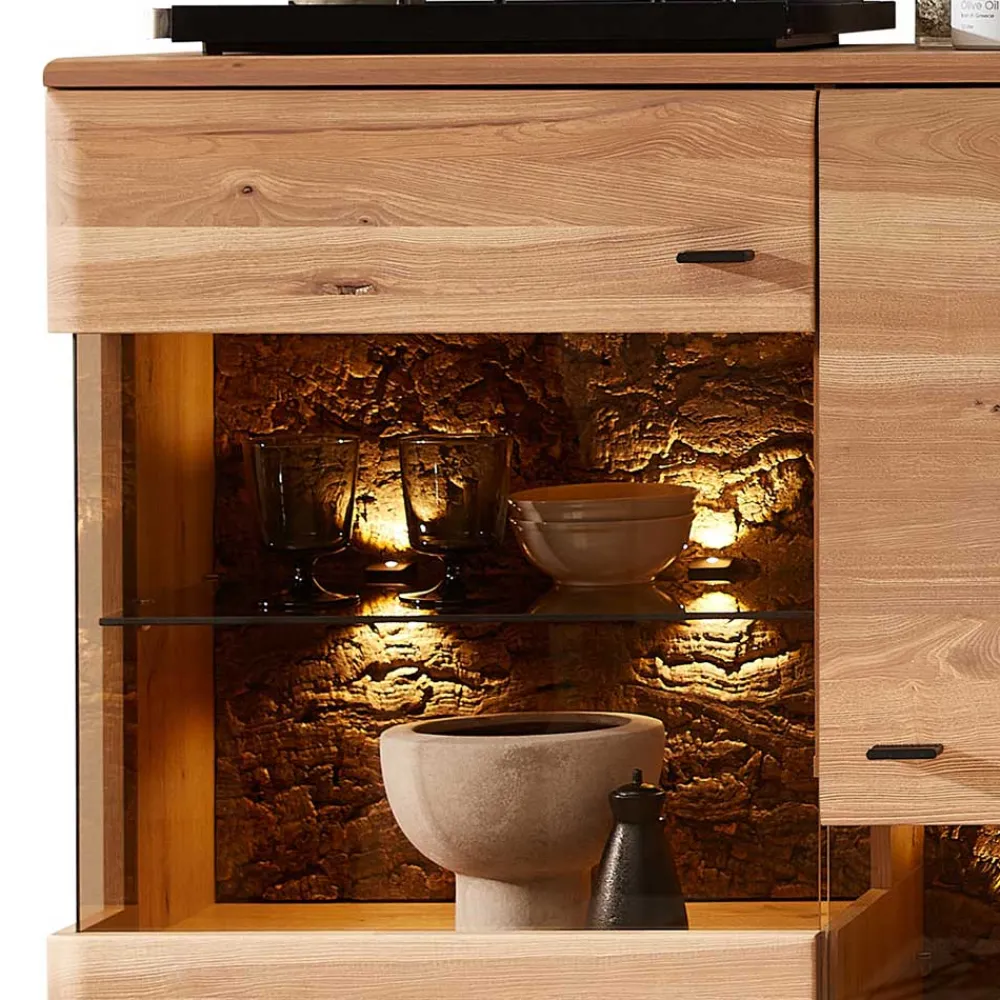 Wohnen Highboards|Vitrinen<Highboard in Esche und Wildeiche mit Glas - Cassna