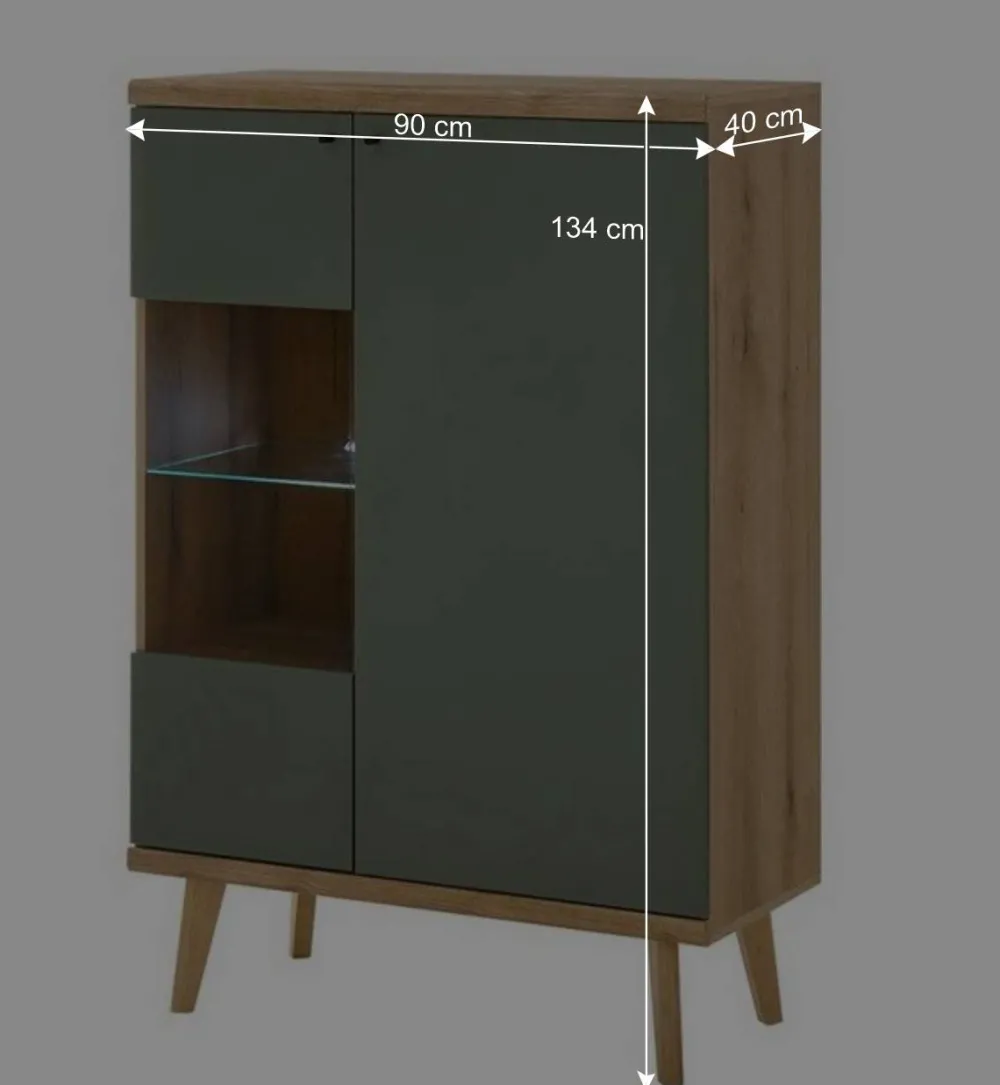 Wohnen Highboards|Vitrinen<Highboard in Graugrün und Wildeiche - Oliva