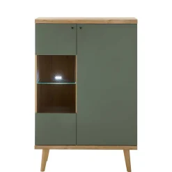 Wohnen Highboards|Vitrinen<Highboard in Graugrün und Wildeiche - Oliva