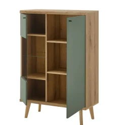 Wohnen Highboards|Vitrinen<Highboard in Graugrün und Wildeiche - Oliva