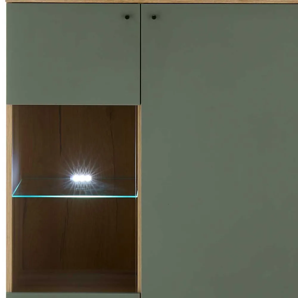 Wohnen Highboards|Vitrinen<Highboard in Graugrün und Wildeiche - Oliva