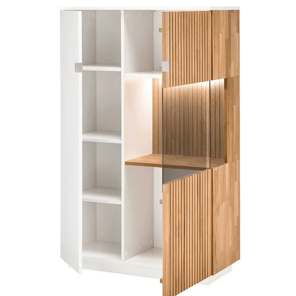 Wohnen Vitrinen<Highboard in Weiß und Eiche Bianco - Miloris