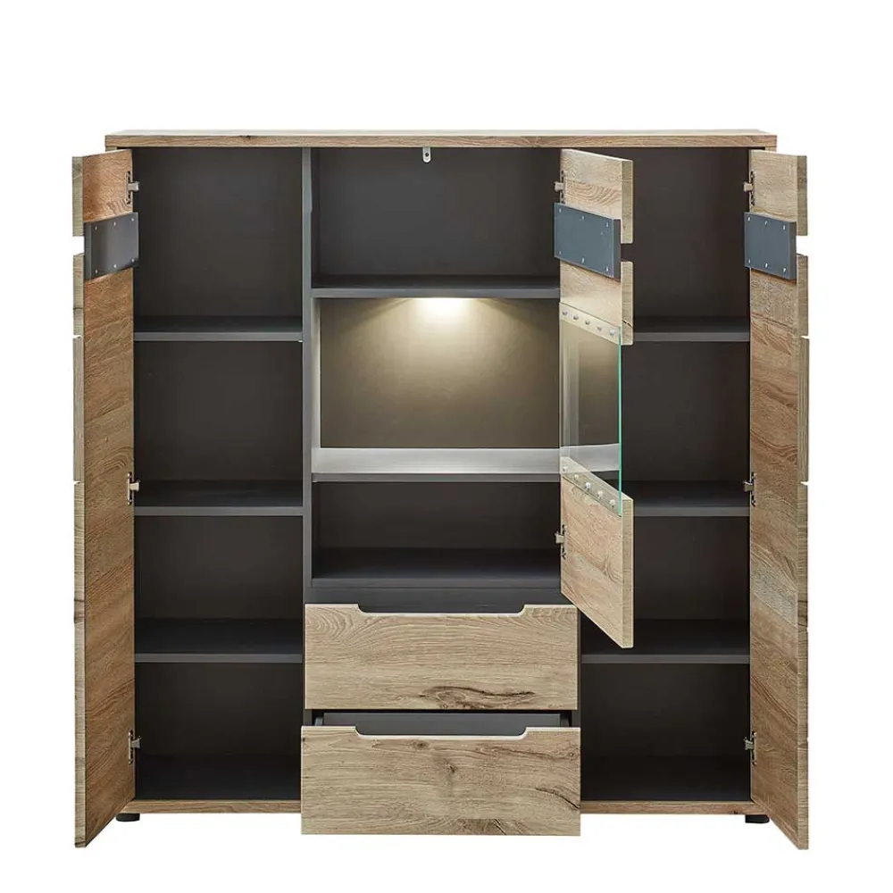 Wohnen Highboards<Highboard mit 3 Türen & 2 Schubladen - Zelio