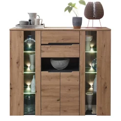 Wohnen Highboards<Highboard mit Glas & LED Licht - Kuetra