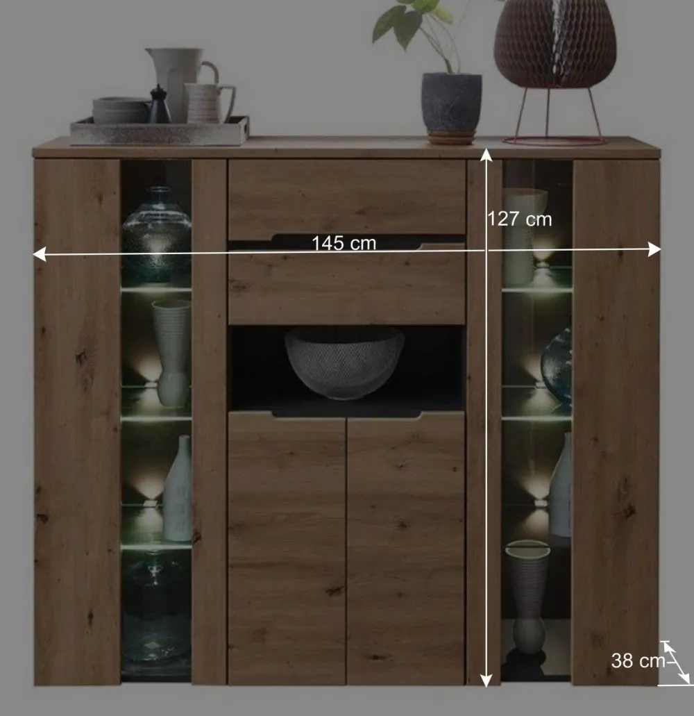 Wohnen Highboards<Highboard mit Glas & LED Licht - Kuetra