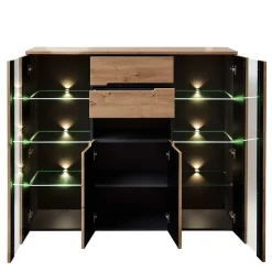 Wohnen Highboards<Highboard mit Glas & LED Licht - Kuetra