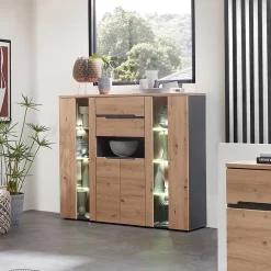 Wohnen Highboards<Highboard mit Glas & LED Licht - Kuetra
