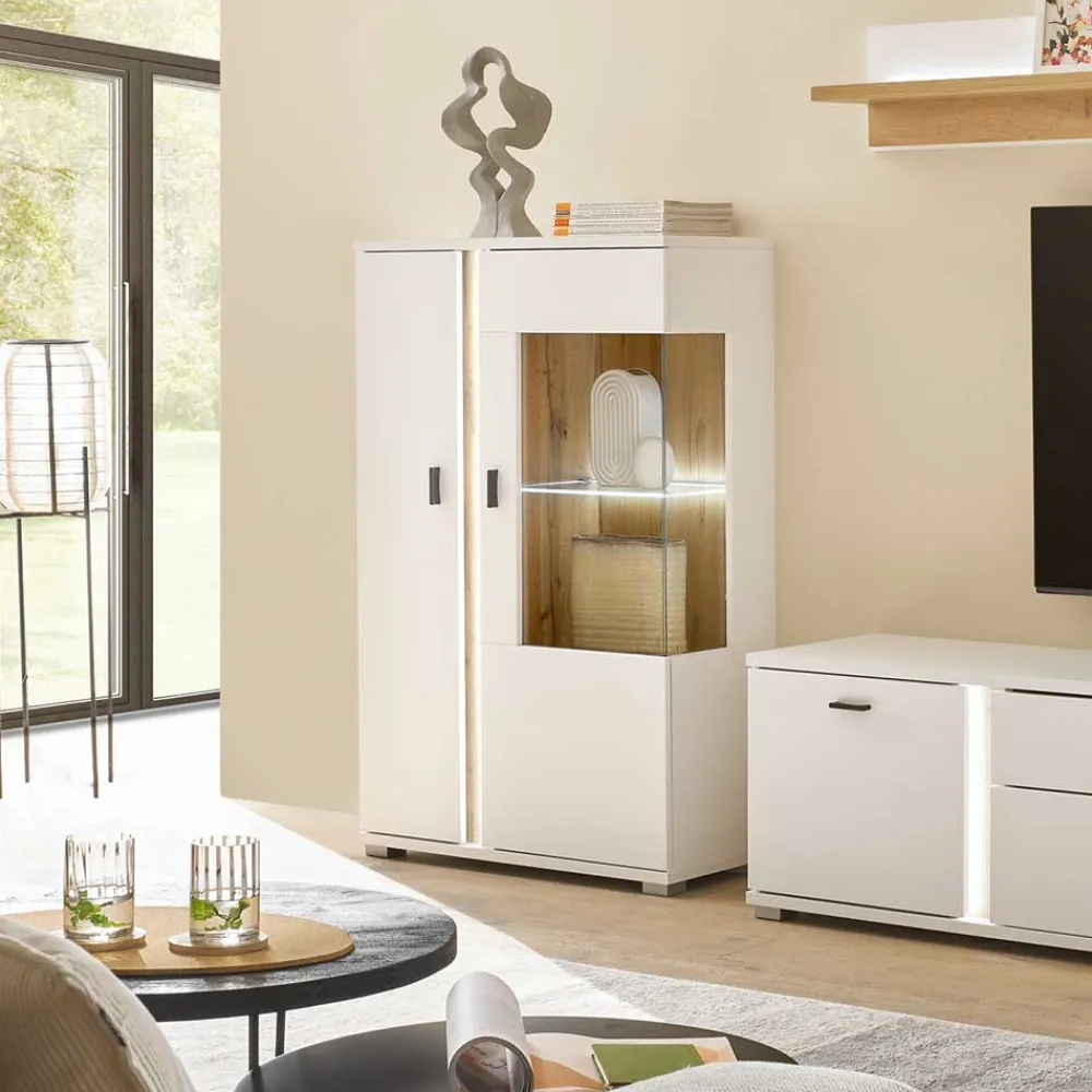 Wohnen Highboards<Highboard mit Glas und Licht modern - Racelyn
