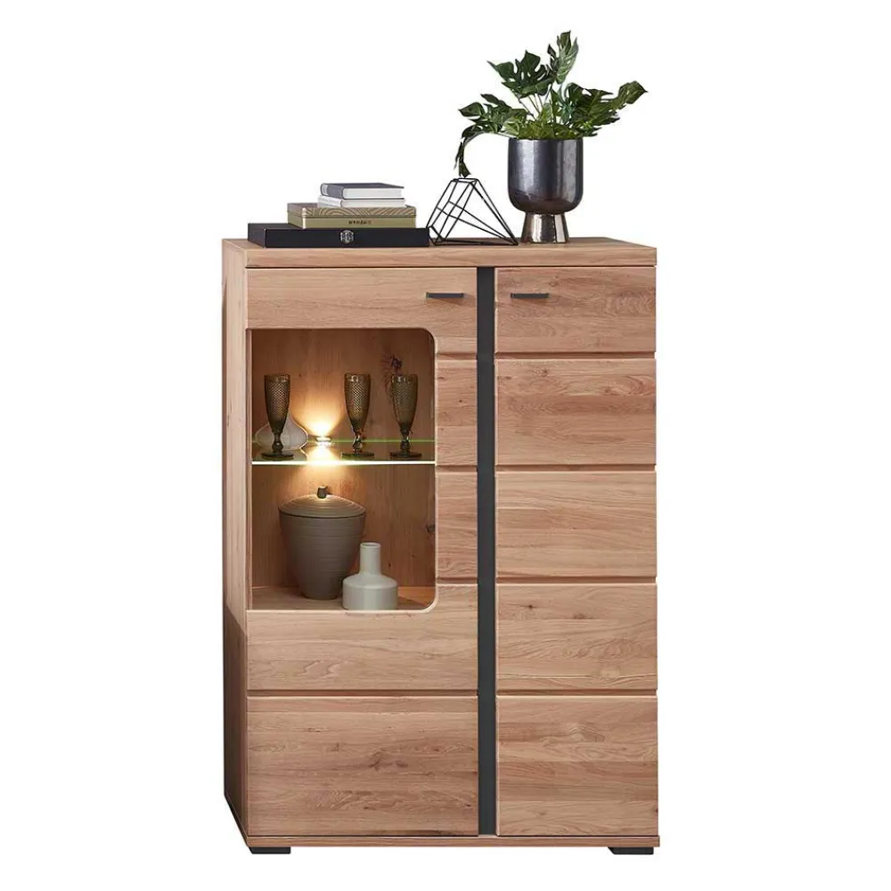 Wohnen Highboards|Vitrinen<Highboard mit Glaseinsatz und LED Beleuchtung - Latenda