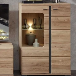 Wohnen Highboards|Vitrinen<Highboard mit Glaseinsatz und LED Beleuchtung - Latenda