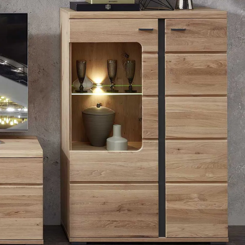 Wohnen Highboards|Vitrinen<Highboard mit Glaseinsatz und LED Beleuchtung - Latenda