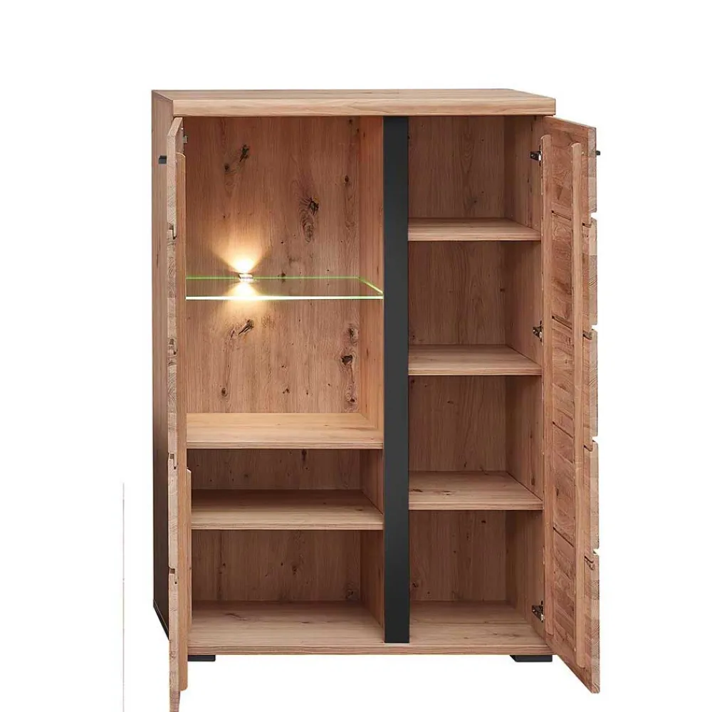 Wohnen Highboards|Vitrinen<Highboard mit Glaseinsatz und LED Beleuchtung - Latenda