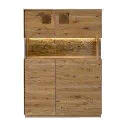 Wohnen Vitrinen|Schränke<Highboard mit Glaseinsatz aus Wildeiche massiv - Millena