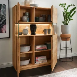 Wohnen Vitrinen|Schränke<Highboard mit Glaseinsatz aus Wildeiche massiv - Millena