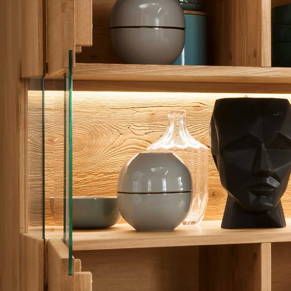 Wohnen Vitrinen|Schränke<Highboard mit Glaseinsatz aus Wildeiche massiv - Millena