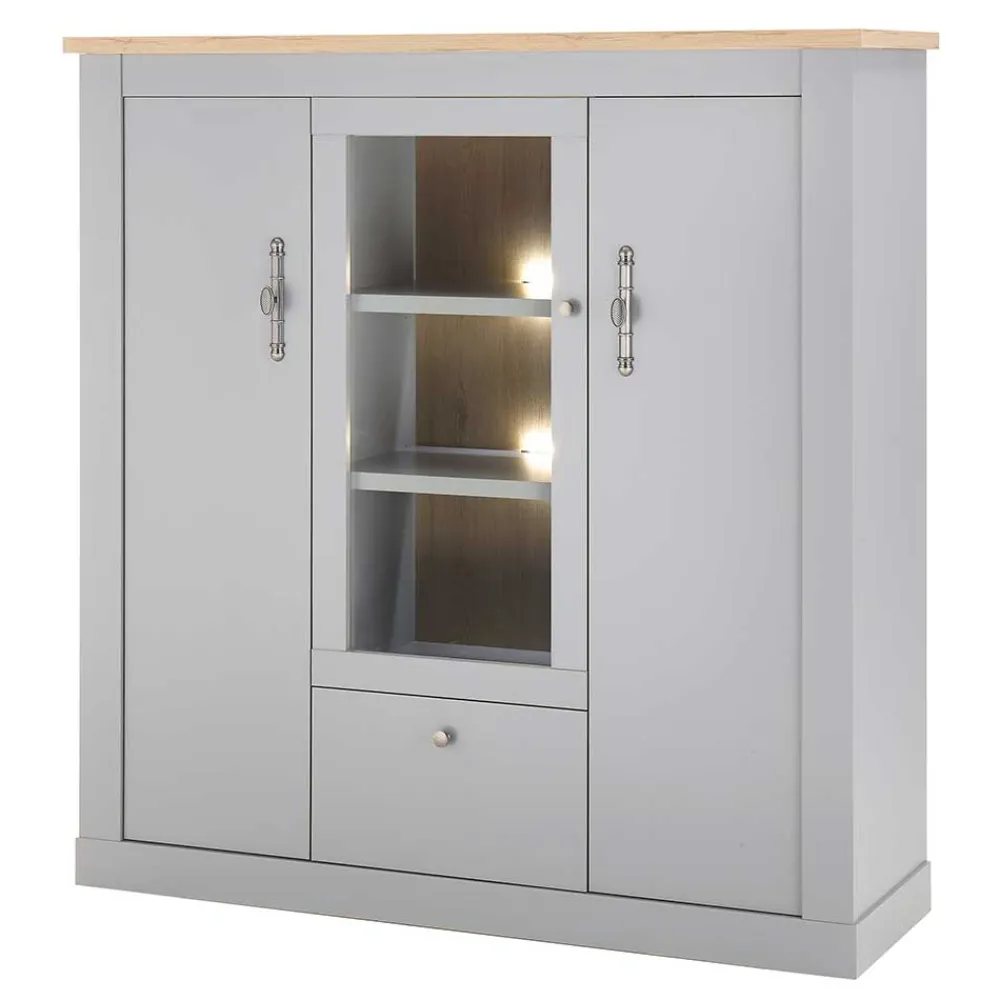 Wohnen Highboards<Highboard mit Glaseinsatz mit Metallgriffen - Buleta