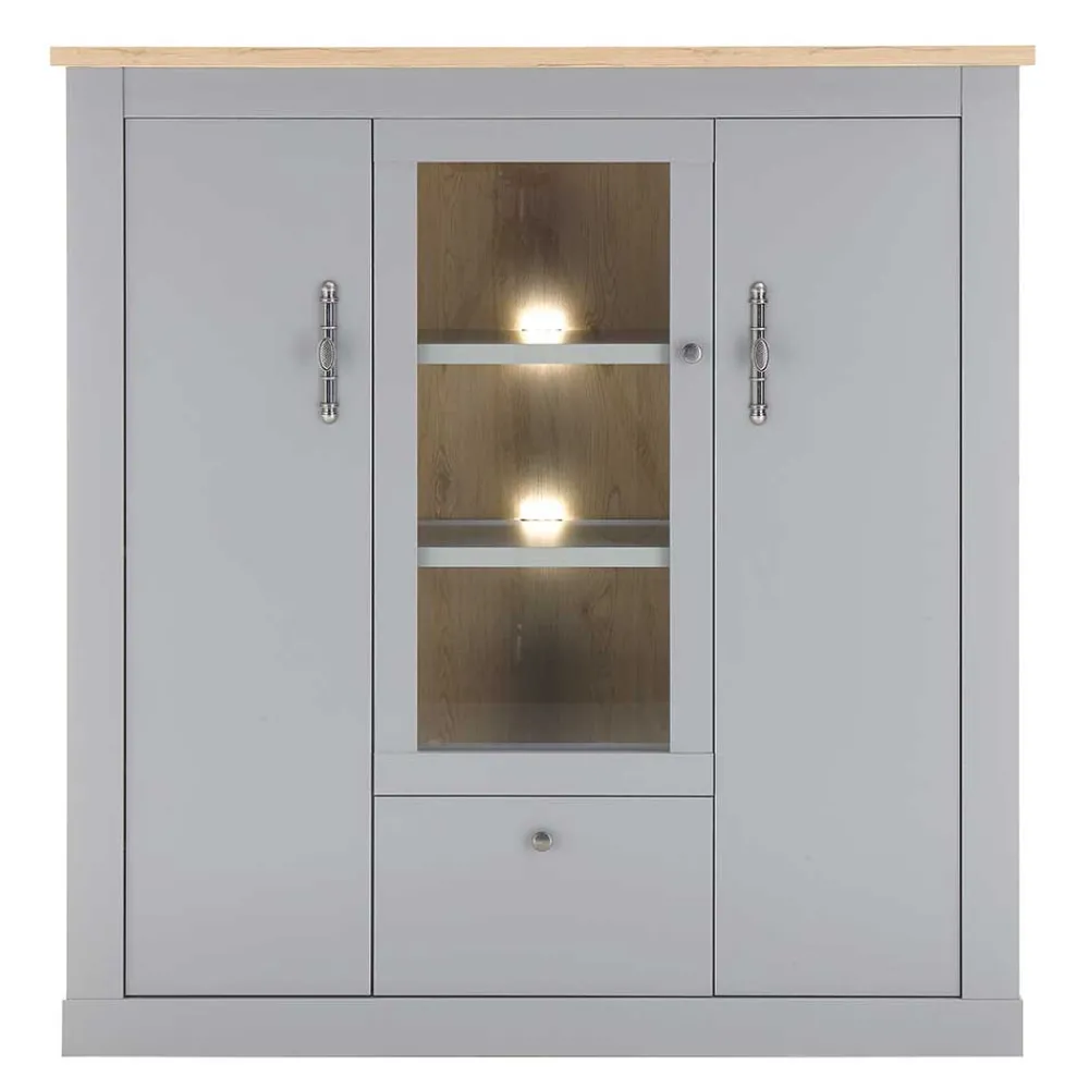 Wohnen Highboards<Highboard mit Glaseinsatz mit Metallgriffen - Buleta