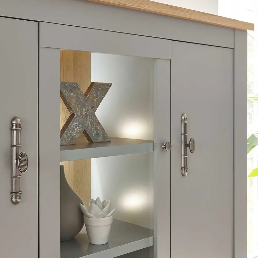 Wohnen Highboards<Highboard mit Glaseinsatz mit Metallgriffen - Buleta