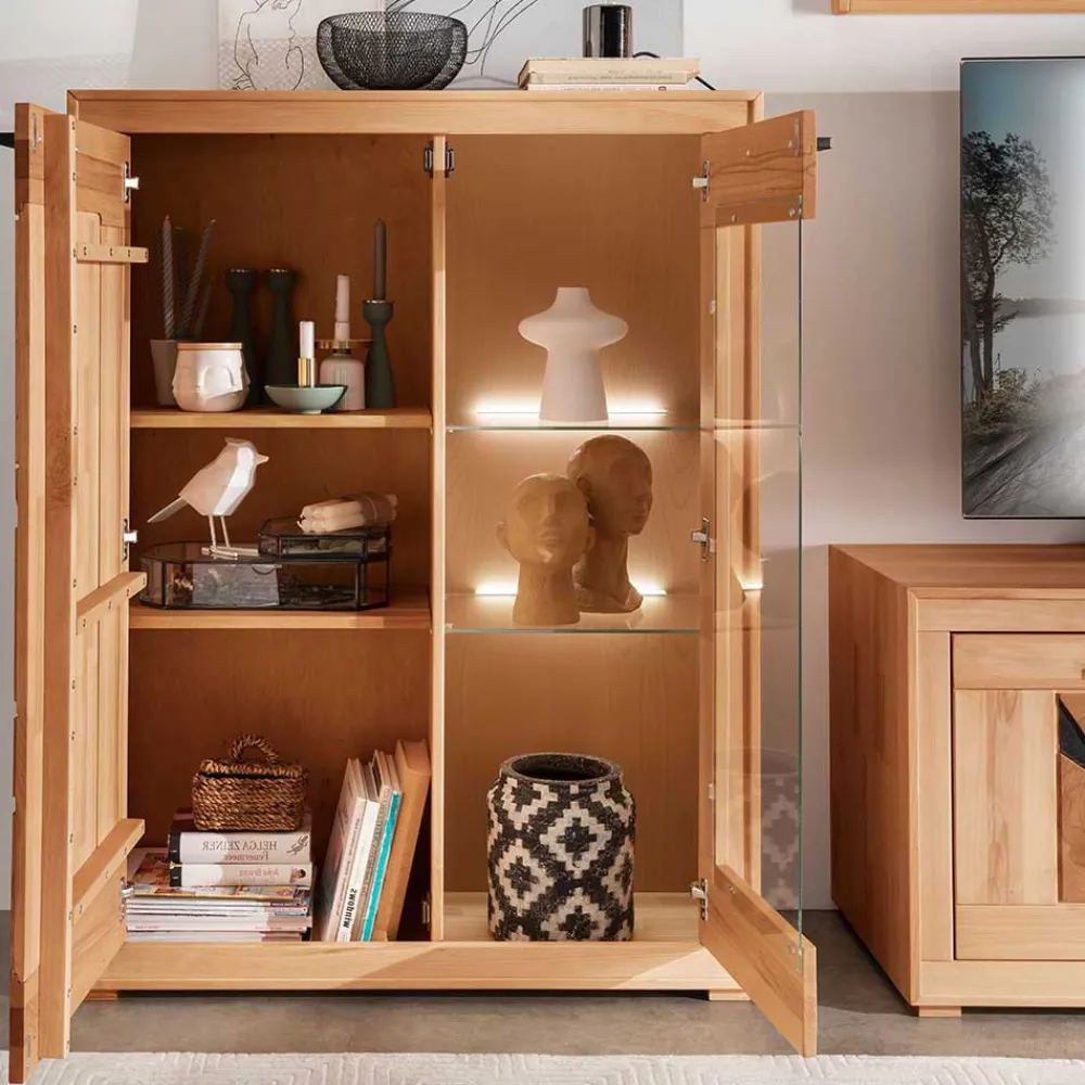 Wohnen Highboards|Schränke<Highboard mit Glaseinsatz aus geölter Kernbuche - Sarosca