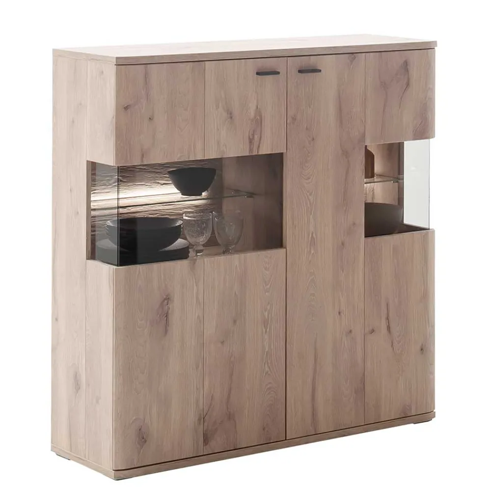 Wohnen Highboards<Highboard mit Glaseinsätzen 119x121x37 cm - Comrinaca