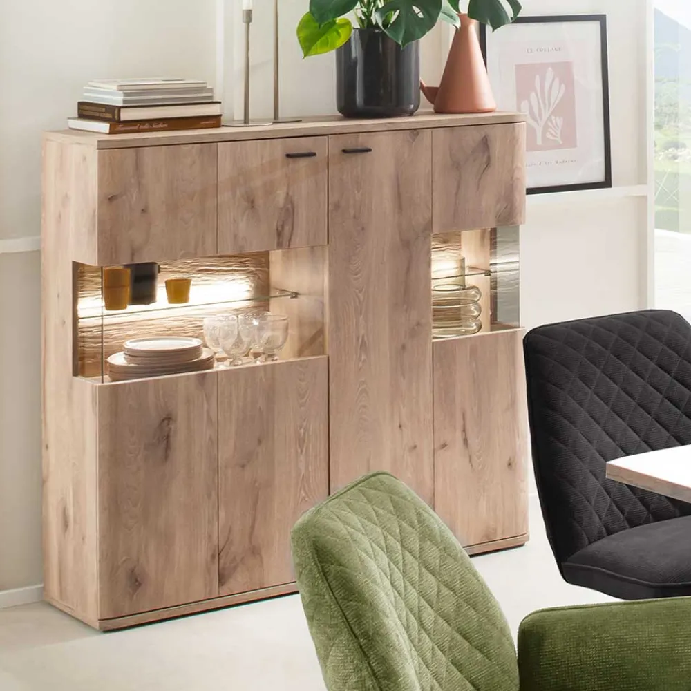 Wohnen Highboards<Highboard mit Glaseinsätzen 119x121x37 cm - Comrinaca