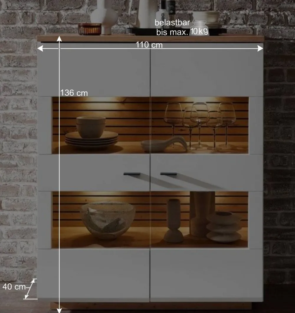 Wohnen Highboards|Vitrinen<Highboard mit Glaseinsätzen 2-türig - Niam