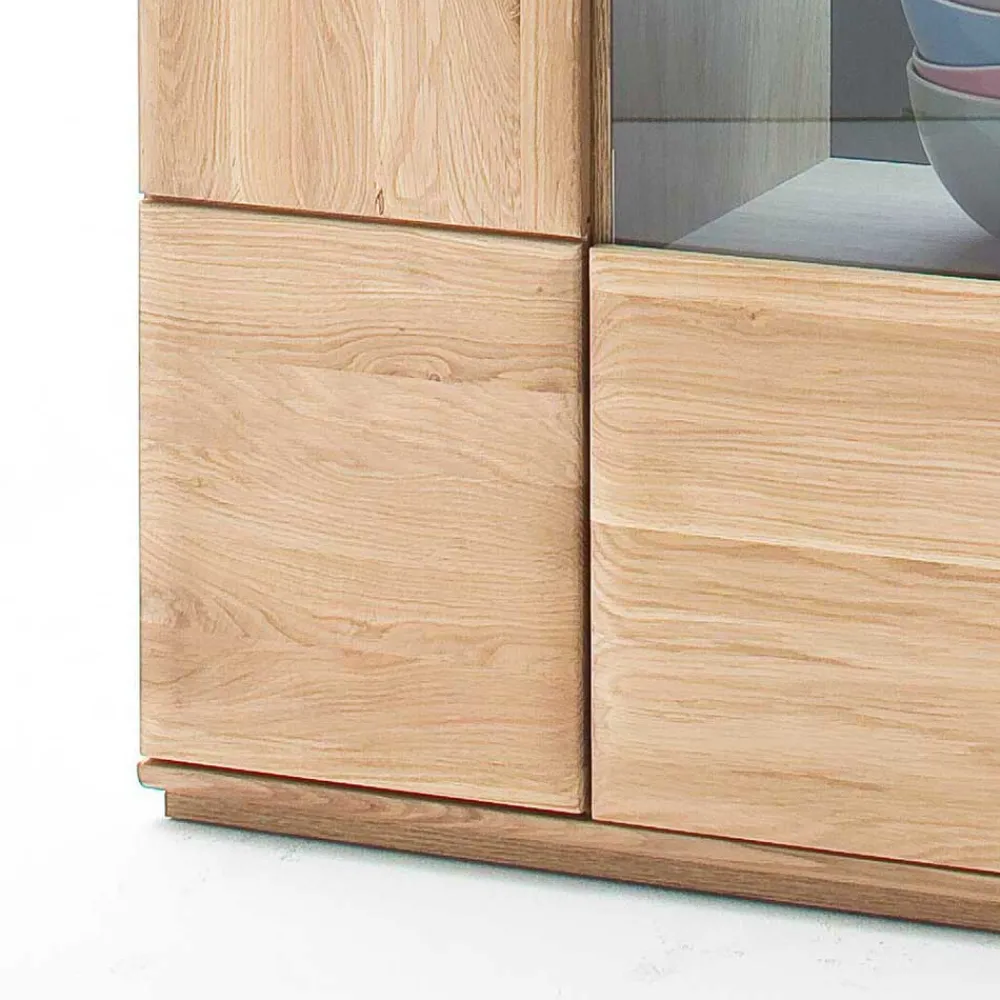 Wohnen Vitrinen|Schränke<Highboard 2-türig mit Glas-Einsatz Pontros in Eiche Bianco teilmassiv