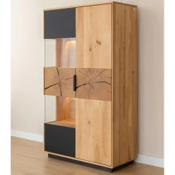 Wohnen Highboards|Vitrinen<Highboard Vitrine aus Eiche und Glas - Masicuri