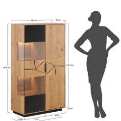 Wohnen Highboards|Vitrinen<Highboard Vitrine aus Eiche und Glas - Masicuri