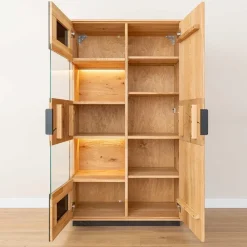 Wohnen Highboards|Vitrinen<Highboard Vitrine aus Eiche und Glas - Masicuri