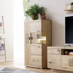 Wohnen Highboards|Vitrinen<Highboard Vitrine aus hellem Asteiche Massivholz - Losiamos