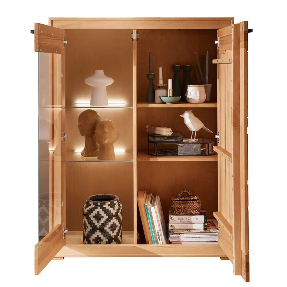 Wohnen Highboards|Vitrinen<Highboard Vitrine aus Kernbuche Massivholz - Sarosca