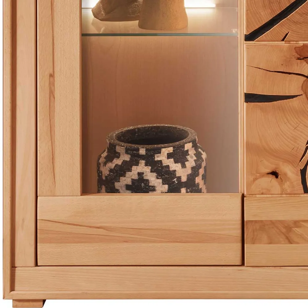Wohnen Highboards|Vitrinen<Highboard Vitrine aus Kernbuche Massivholz - Sarosca