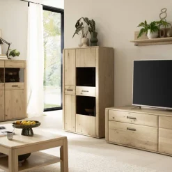Wohnen Highboards|Vitrinen<Highboard Vitrine in Asteiche Hell - Jevedaz