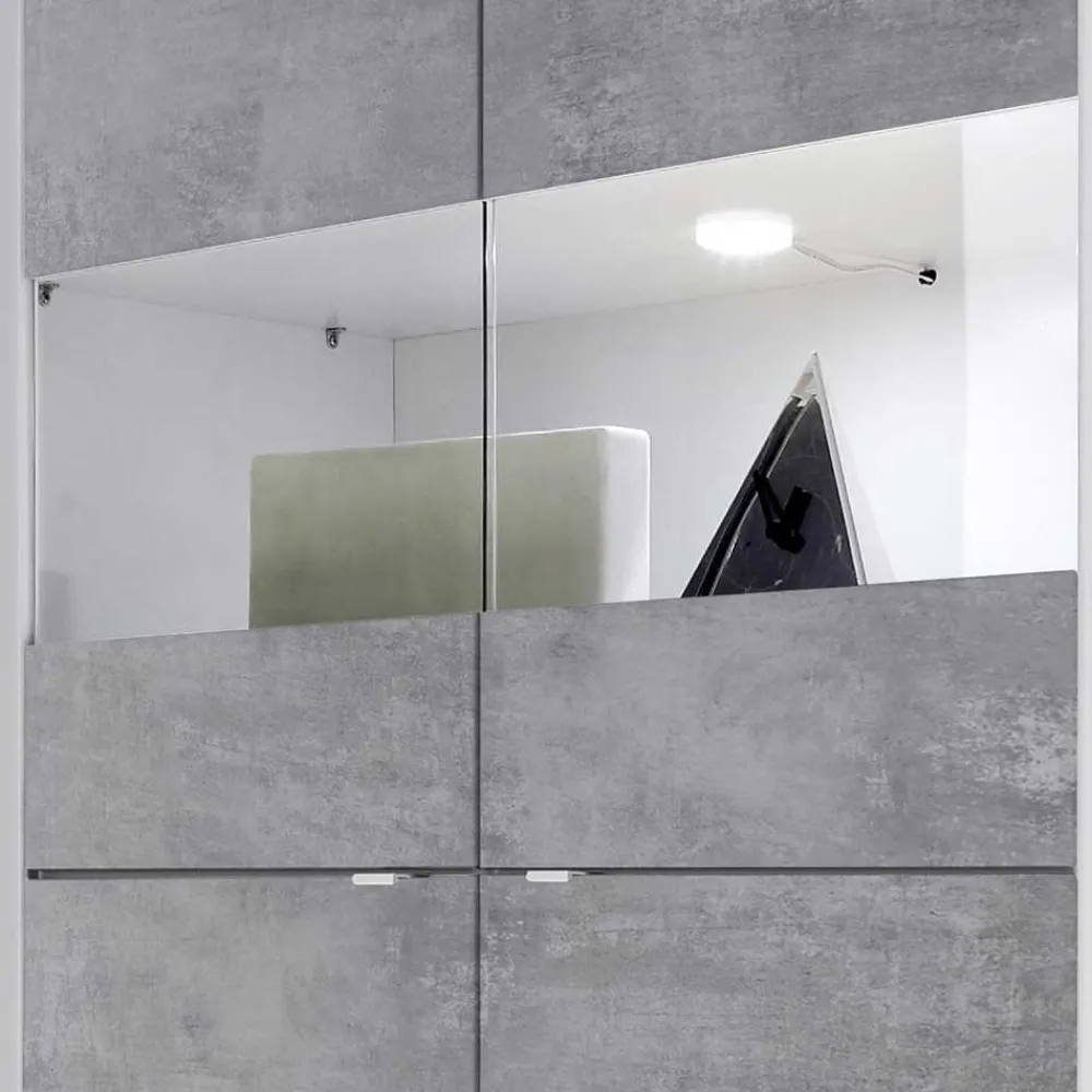 Wohnen Vitrinen|Schränke<Highboard Vitrine in Beton Optik & Weiß HG - Narandu