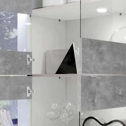 Wohnen Vitrinen|Schränke<Highboard Vitrine in Beton Optik & Weiß HG - Narandu