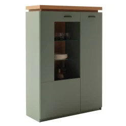 Wohnen Highboards|Vitrinen<Highboard Vitrine in Graugrün und Eiche - Kwin